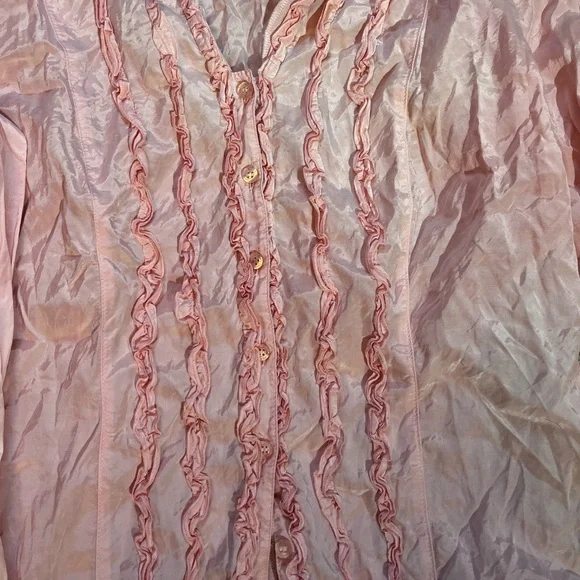 Pink Ruffled Button-Up Blouse - Picture 2 of 3